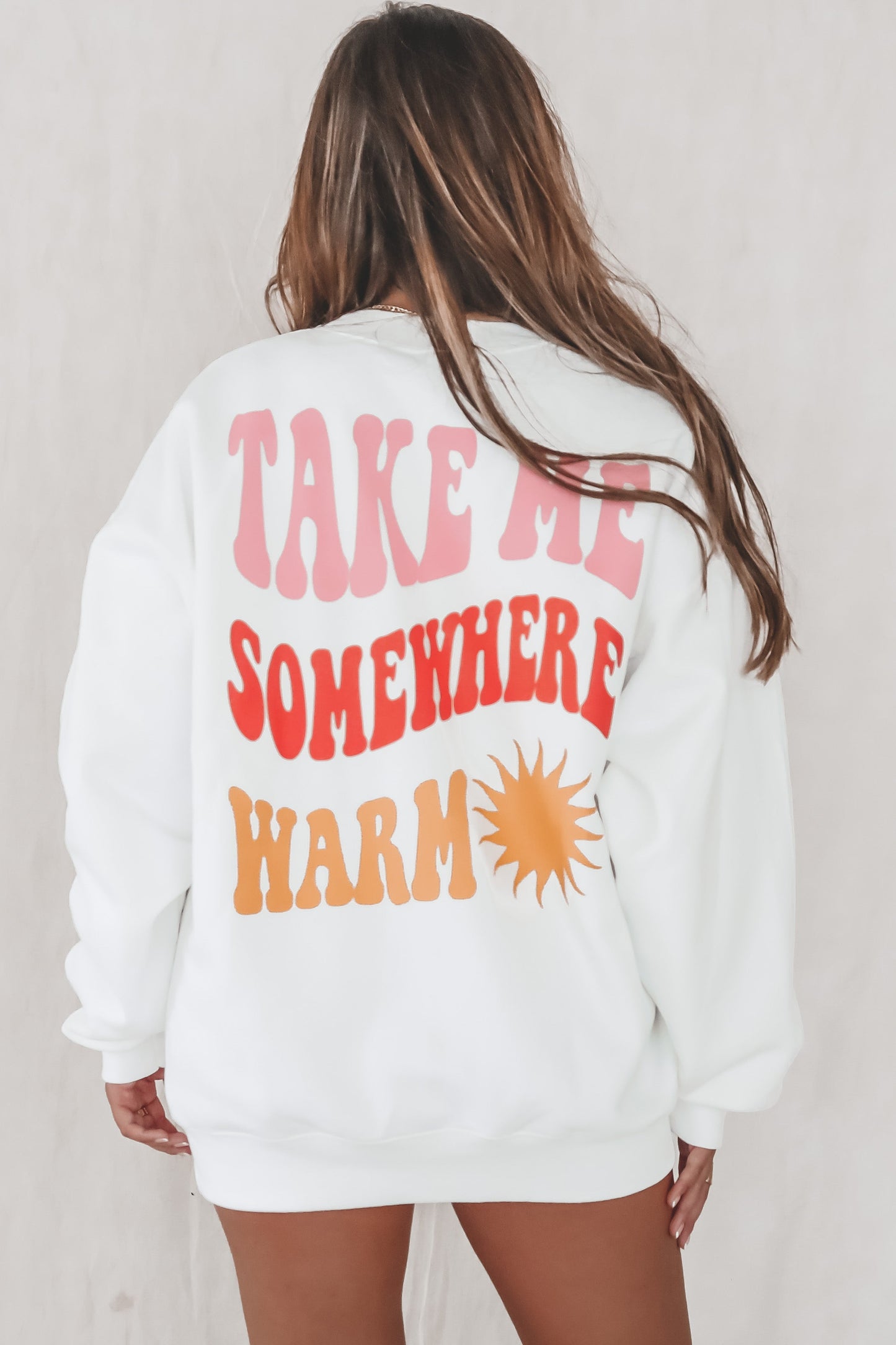 FRIDAY + SATURDAY Take Me Somewhere Warm Pullover