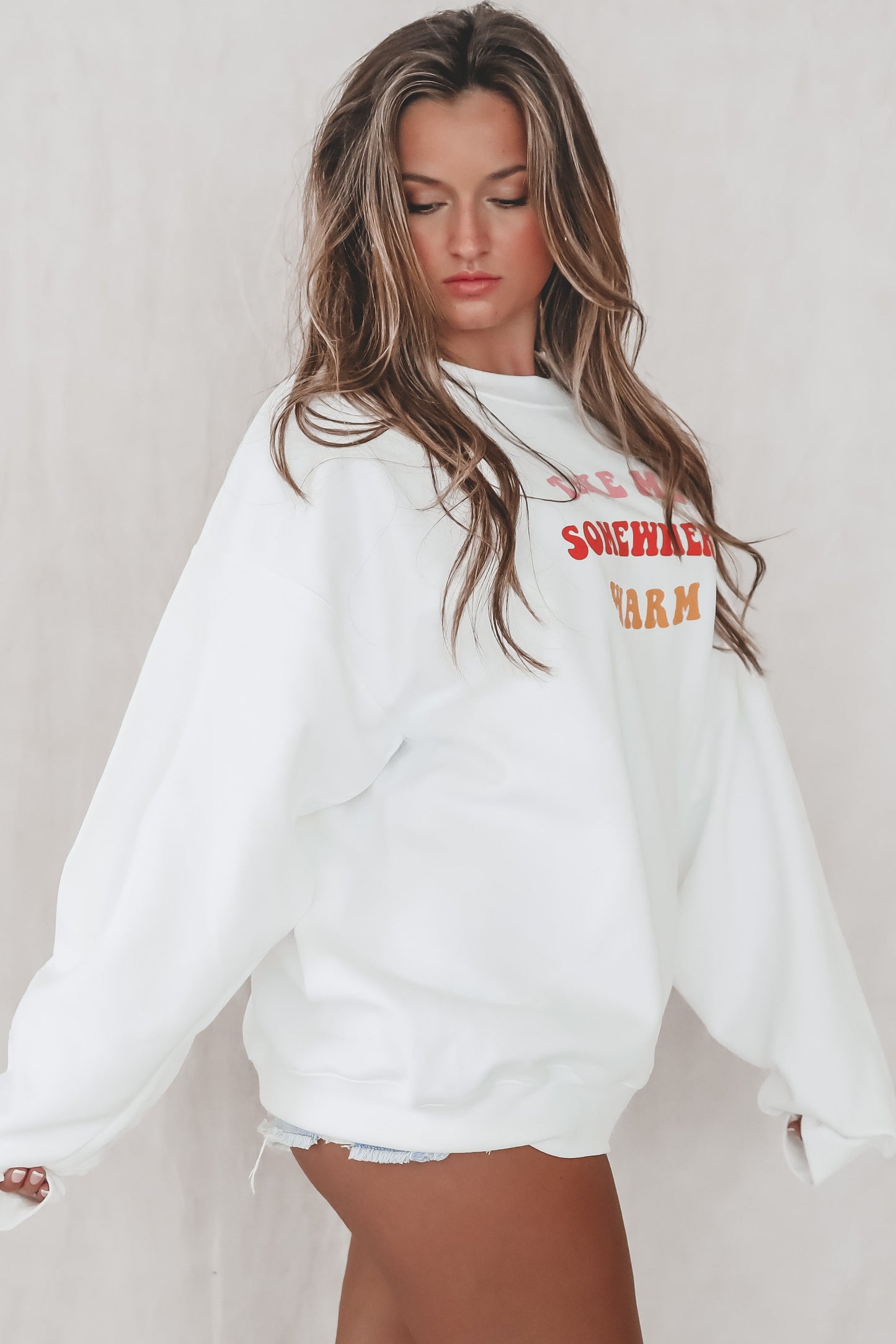 FRIDAY + SATURDAY Take Me Somewhere Warm Pullover